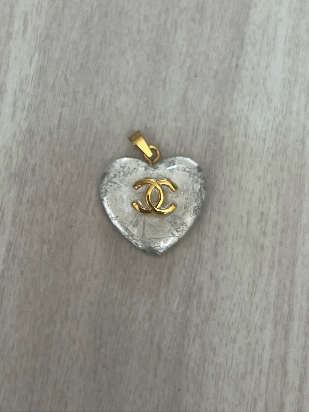 CHANEL Gold CC Heart Pendant with Silver-Tone Heart - Picture 2 of 6
